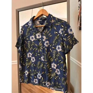 Charter Club Hawaiian Print Button Down Shirt Large Blue